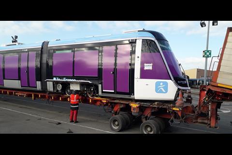The first of 22 trams that Alstom is supplying to operate route T9 in Paris has arrived in Orly.
